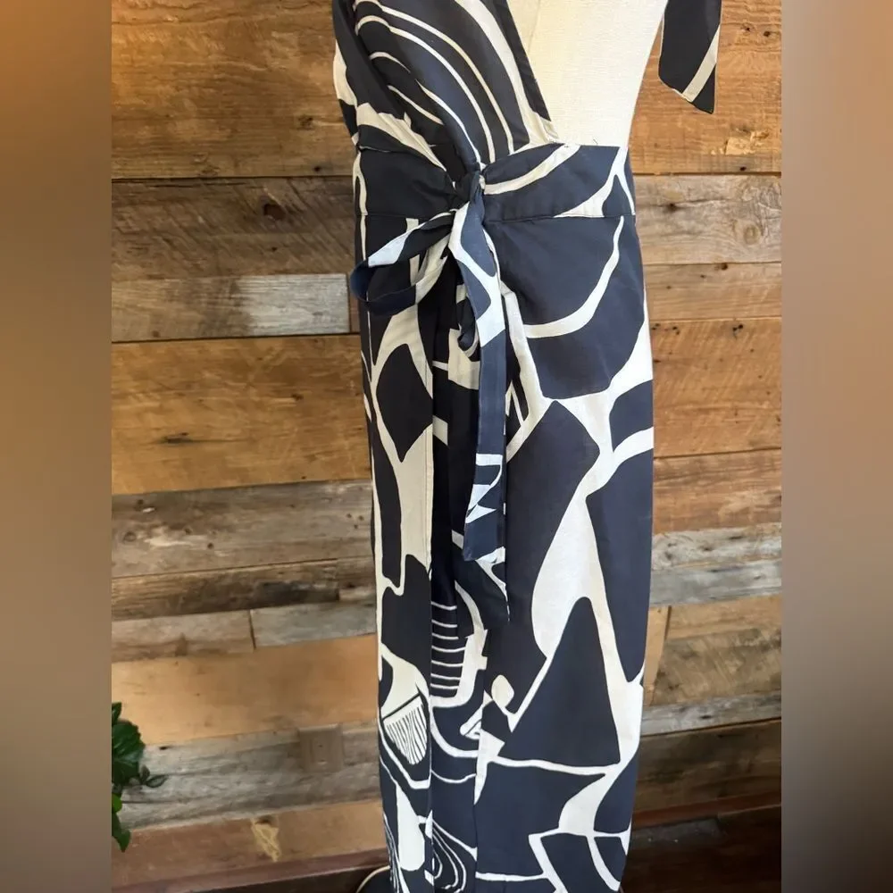 Zara The Nicole Abstract Geometric Print Halter Wrap Midi Dress Size Small NWOT
